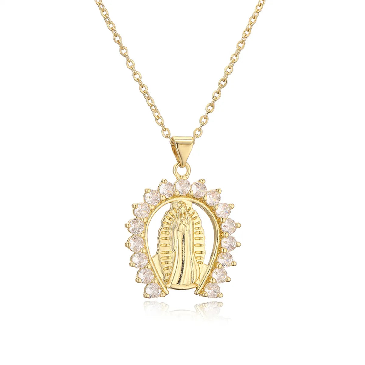 Ig Style Simple Style Human Virgin Mary Copper Plating Inlay Zircon Gold Plated Pendant Necklace