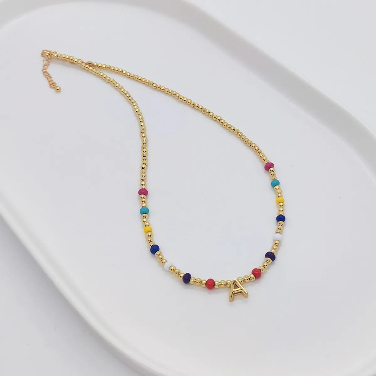 Ig Style Simple Style Letter Glass Copper Beaded Knitting Plating 18k Gold Plated Necklace