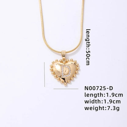 Ig Style Simple Style Letter Heart Shape Stainless Steel Copper 18k Gold Plated Zircon Pendant Necklace In Bulk