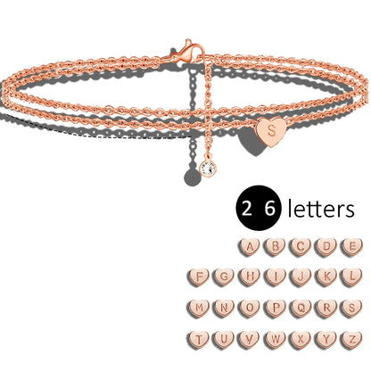 Ig Style Simple Style Letter Heart Shape Stainless Steel Titanium Steel Layered Plating Inlay Zircon 14k Gold Plated Rose Gold Plated Silver Plated Bracelets