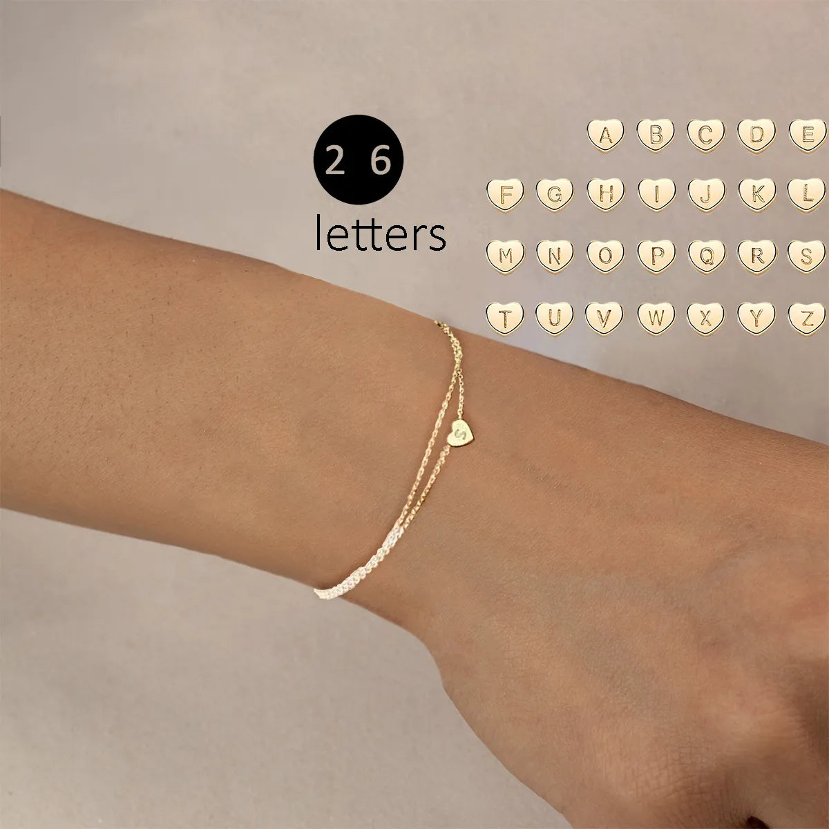 Ig Style Simple Style Letter Heart Shape Stainless Steel Titanium Steel Layered Plating Inlay Zircon 14k Gold Plated Rose Gold Plated Silver Plated Bracelets