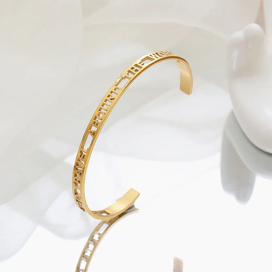 IG Style Simple Style Letter Roman Numeral 304 Stainless Steel 18K Gold Plated Bangle In Bulk