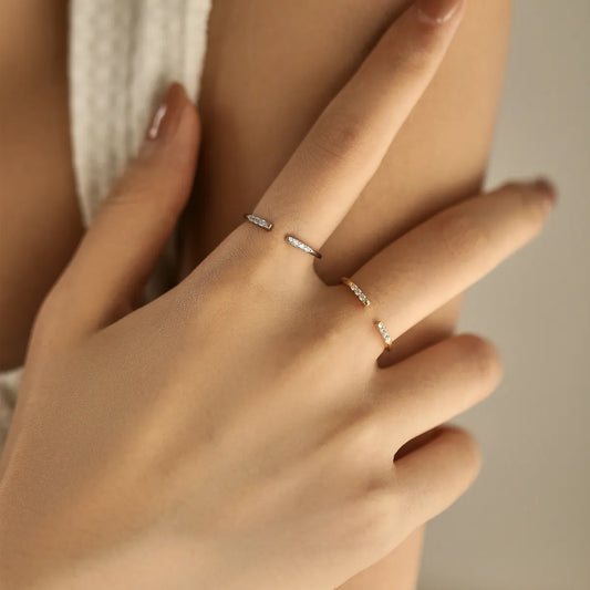 Ig Style Simple Style Lines Sterling Silver 14k Gold Plated Rhodium Plated Zircon Open Rings In Bulk