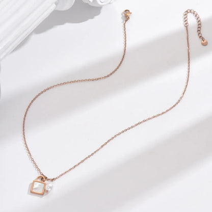 Ig Style Simple Style Lock Stainless Steel Plating Inlay Artificial Pearls Shell 14k Gold Plated Rose Gold Plated Pendant Necklace