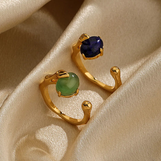 Ig Style Simple Style Oval Copper Plating Inlay Glass Lapis Lazuli 18k Gold Plated Open Rings