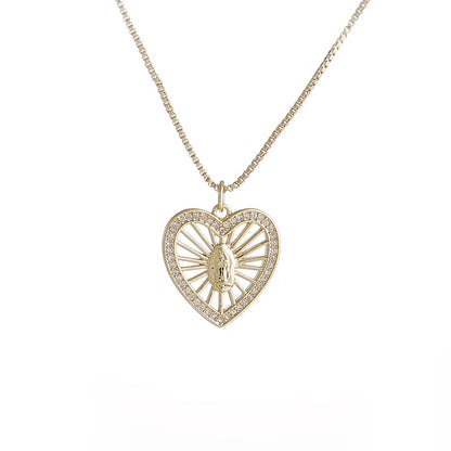 Ig Style Simple Style Oval Heart Shape Maria Copper Plating Inlay Zircon Gold Plated Pendant Necklace