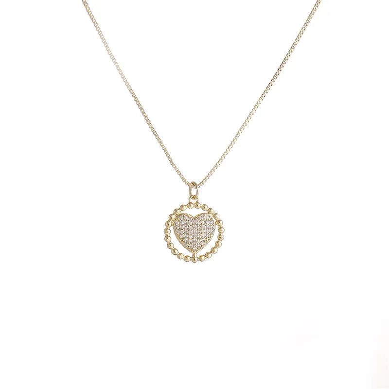 Ig Style Simple Style Oval Heart Shape Maria Copper Plating Inlay Zircon Gold Plated Pendant Necklace