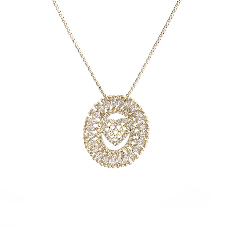 Ig Style Simple Style Oval Heart Shape Maria Copper Plating Inlay Zircon Gold Plated Pendant Necklace