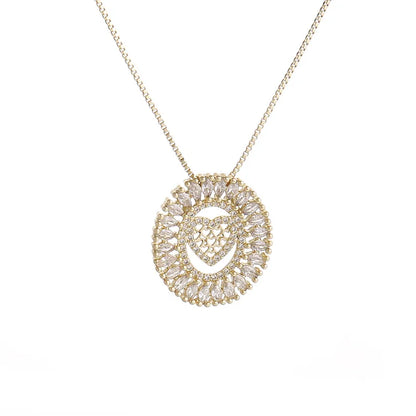 Ig Style Simple Style Oval Heart Shape Maria Copper Plating Inlay Zircon Gold Plated Pendant Necklace