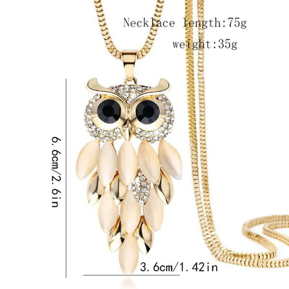 Ig Style Simple Style Owl Alloy Copper Inlay Opal Zircon Women's Sweater Chain Long Necklace