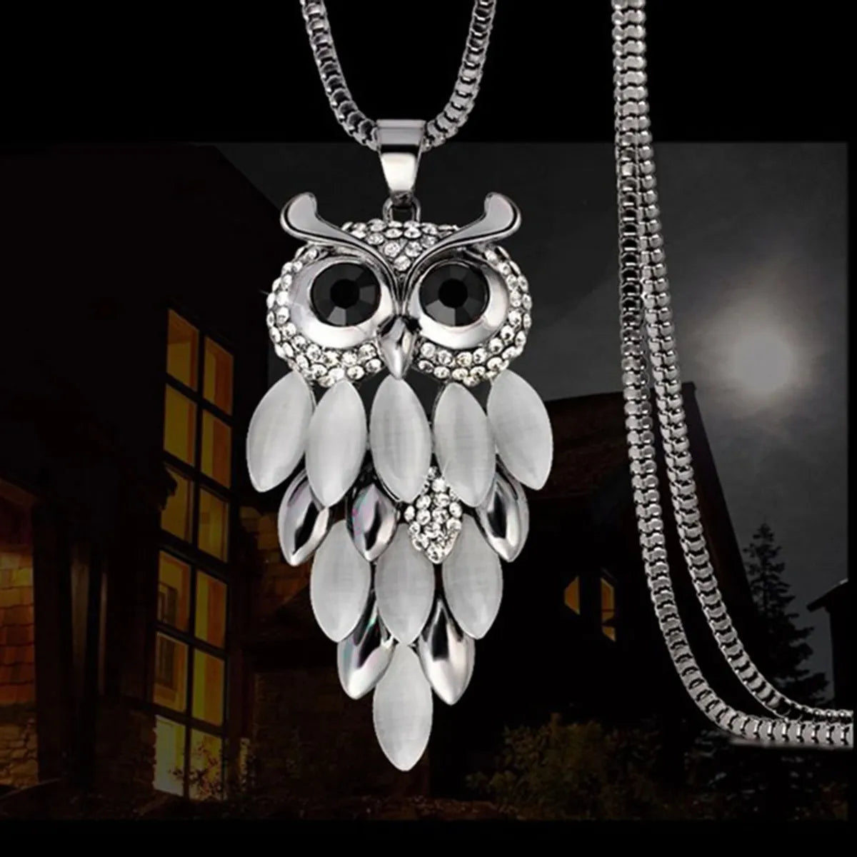 Ig Style Simple Style Owl Alloy Copper Inlay Opal Zircon Women's Sweater Chain Long Necklace