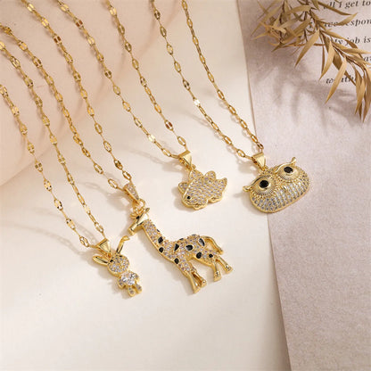 Ig Style Simple Style Rabbit Animal Giraffe Stainless Steel Copper Gold Plated Zircon Pendant Necklace In Bulk