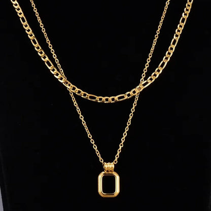 IG Style Simple Style Rectangle Resin Titanium Steel Inlay Resin 14K Gold Plated Unisex Layered Necklaces