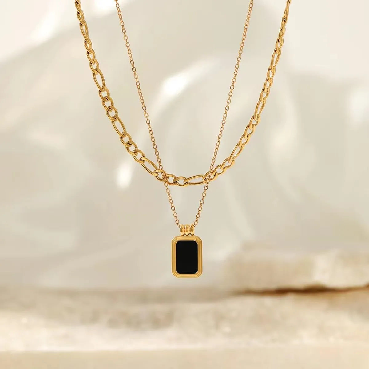 IG Style Simple Style Rectangle Resin Titanium Steel Inlay Resin 14K Gold Plated Unisex Layered Necklaces