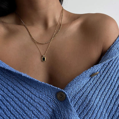 IG Style Simple Style Rectangle Resin Titanium Steel Inlay Resin 14K Gold Plated Unisex Layered Necklaces