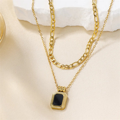 Ig Style Simple Style Rectangle Stainless Steel Plating Inlay Zircon 18k Gold Plated Double Layer Necklaces