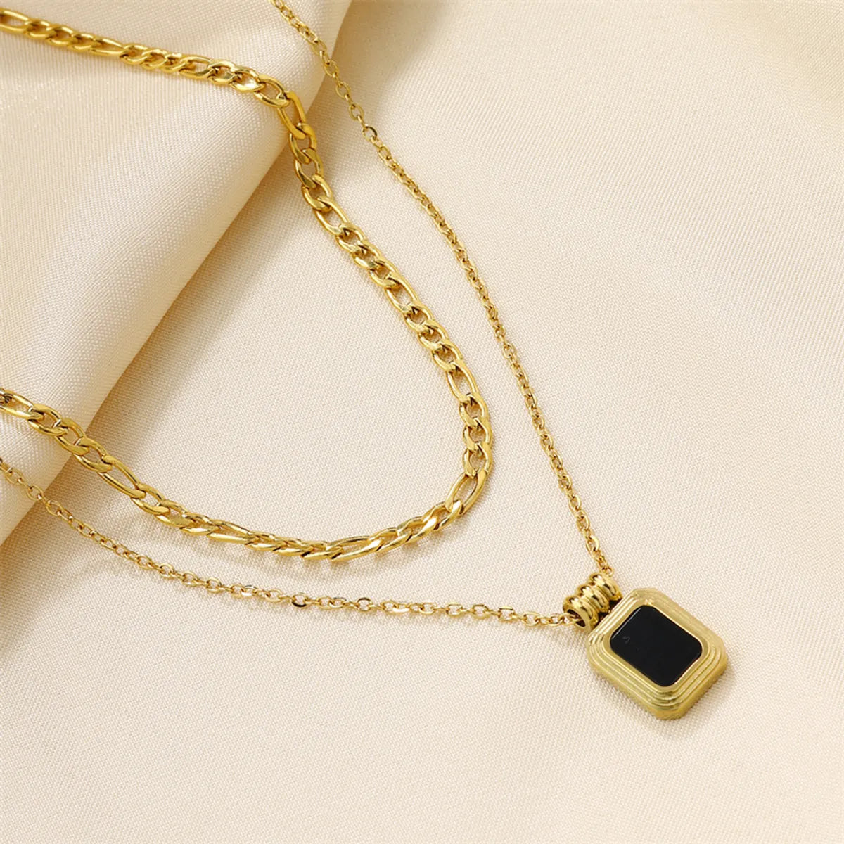 Ig Style Simple Style Rectangle Stainless Steel Plating Inlay Zircon 18k Gold Plated Double Layer Necklaces