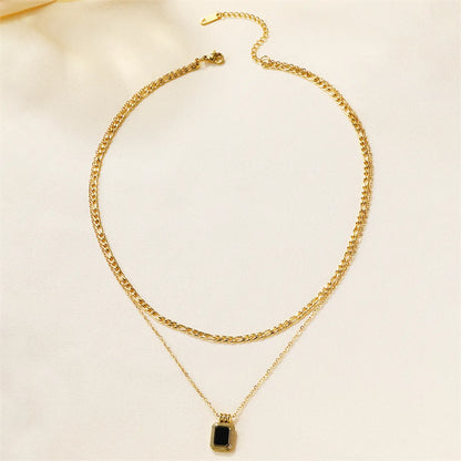 Ig Style Simple Style Rectangle Stainless Steel Plating Inlay Zircon 18k Gold Plated Double Layer Necklaces