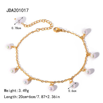 IG Style Simple Style Round 304 Stainless Steel Tassel Inlay Pearl 18K Gold Plated Women's Anklet