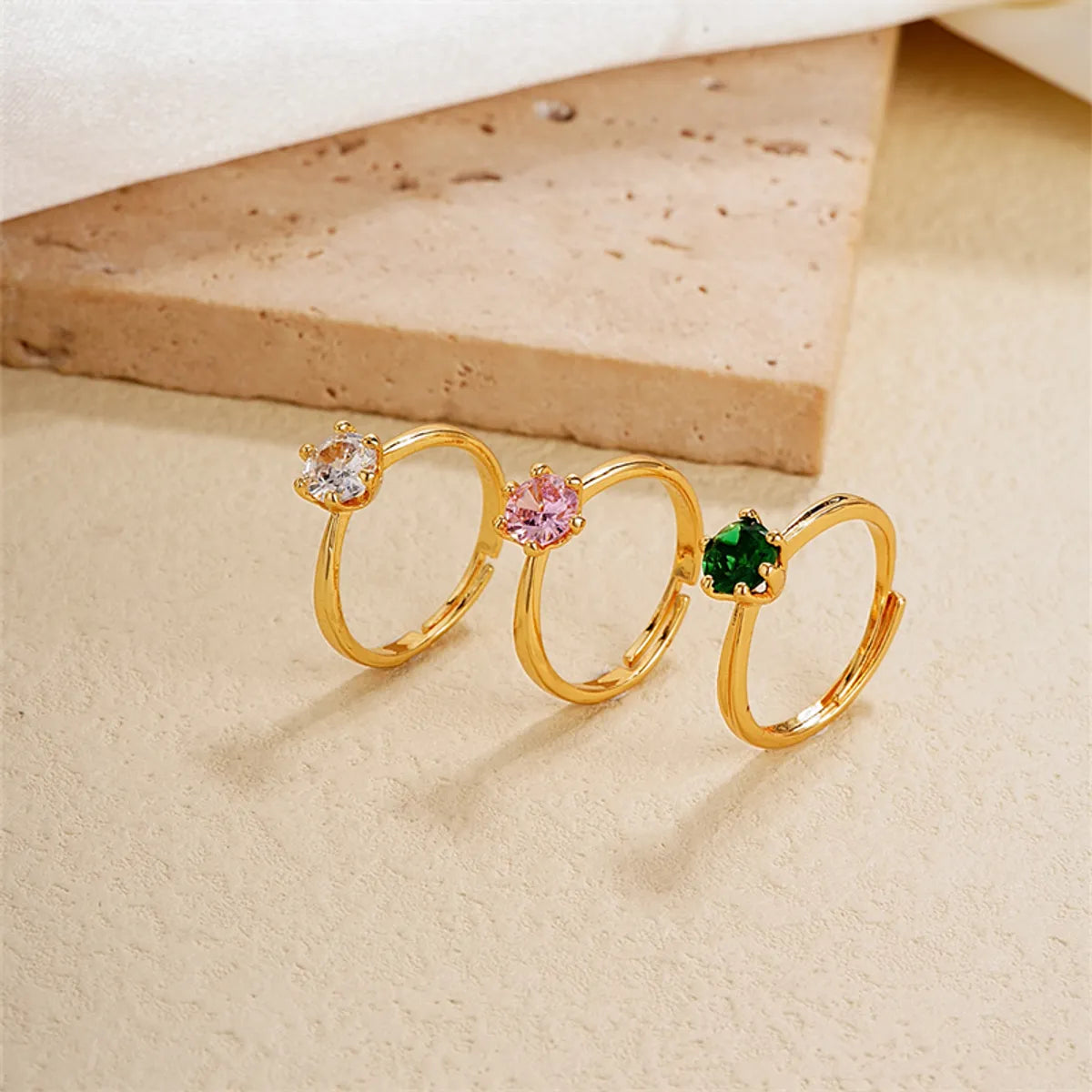 Ig Style Simple Style Round Copper Gold Plated Zircon Open Rings In Bulk