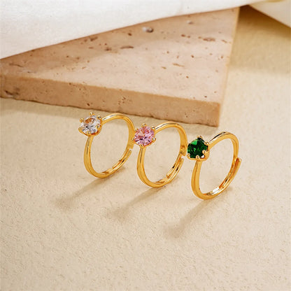 Ig Style Simple Style Round Copper Gold Plated Zircon Open Rings In Bulk