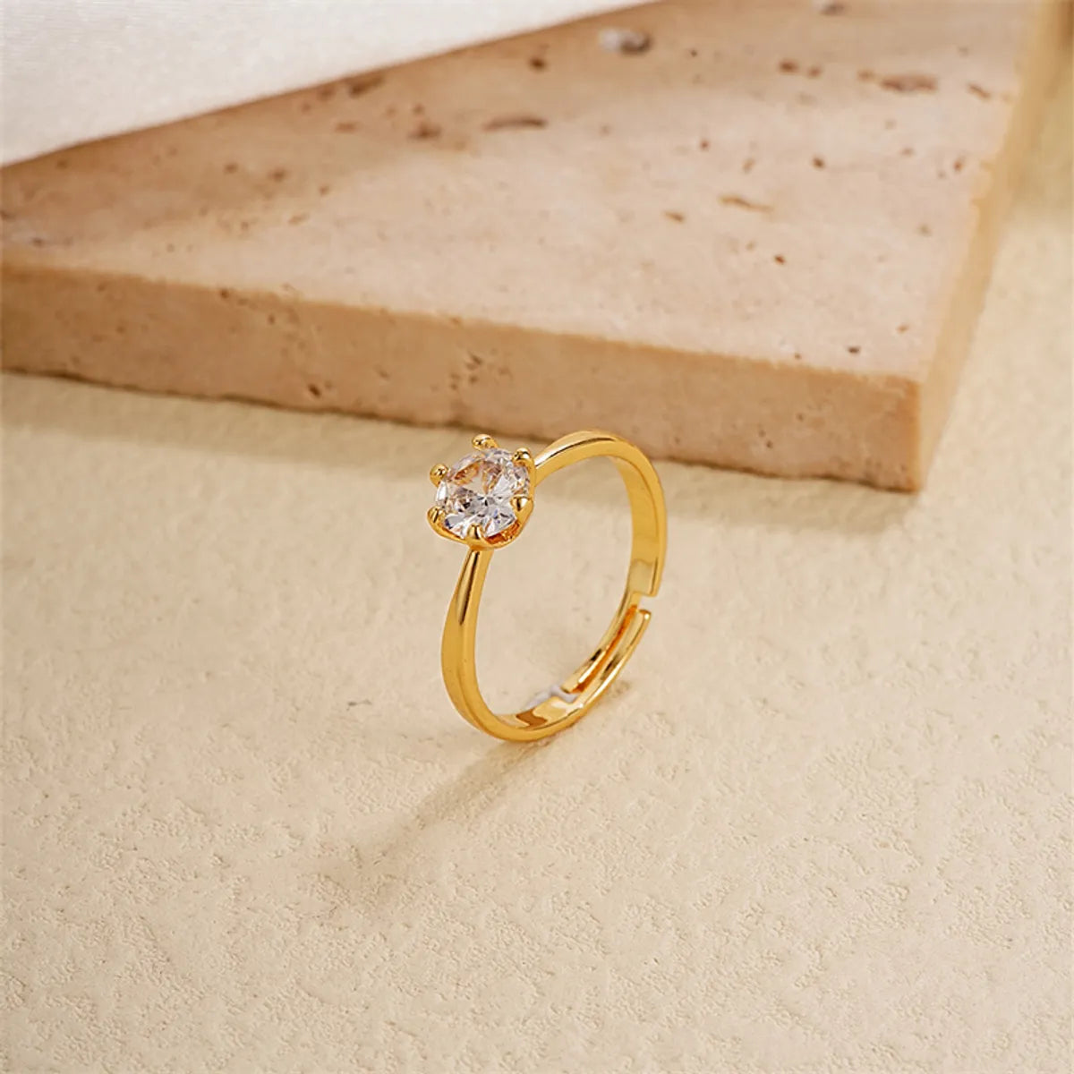 Ig Style Simple Style Round Copper Gold Plated Zircon Open Rings In Bulk