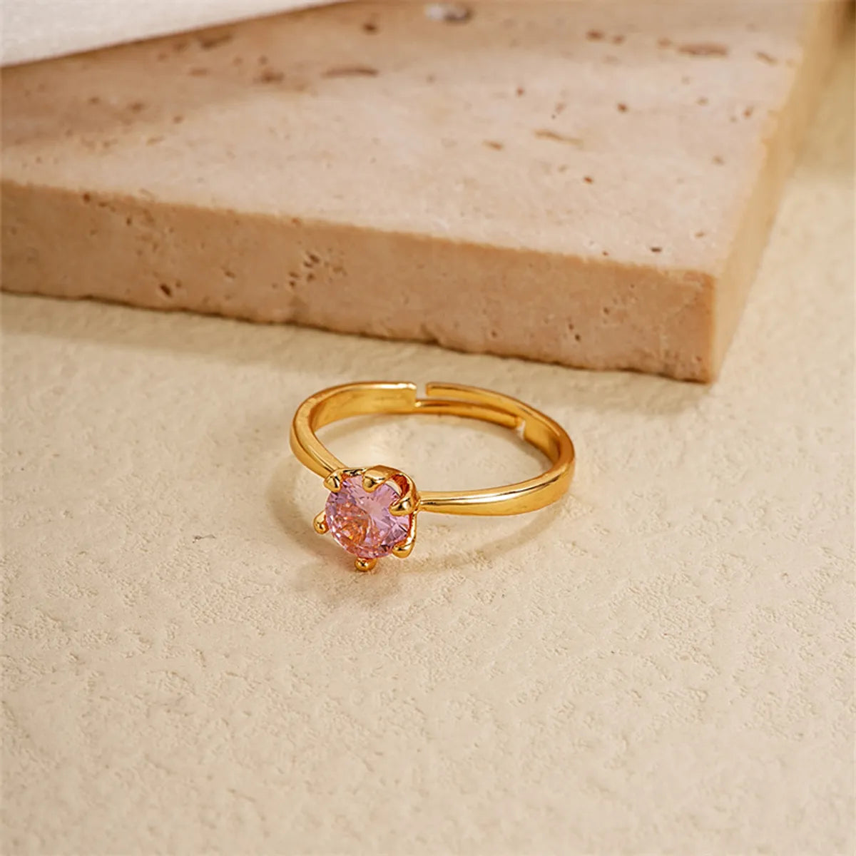 Ig Style Simple Style Round Copper Gold Plated Zircon Open Rings In Bulk