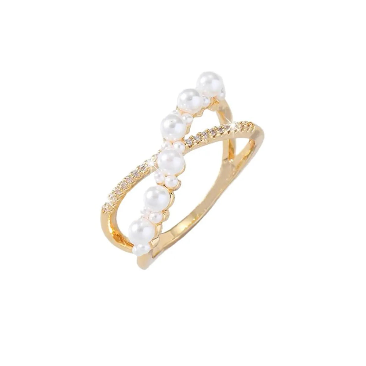 Ig Style Simple Style Round Copper Plating Inlay Pearl Zircon 18k Gold Plated Rings