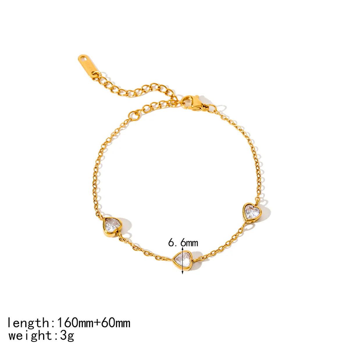 IG Style Simple Style Round Heart Shape 304 Stainless Steel 18K Gold Plated Zircon Bracelets In Bulk