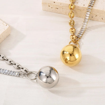 Ig Style Simple Style Round Imitation Pearl Titanium Steel Plating Inlay Zircon Gold Plated Pendant Necklace