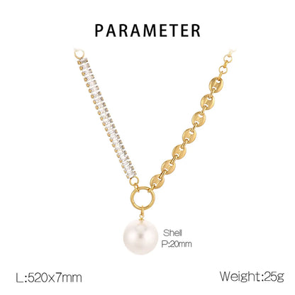 Ig Style Simple Style Round Imitation Pearl Titanium Steel Plating Inlay Zircon Gold Plated Pendant Necklace