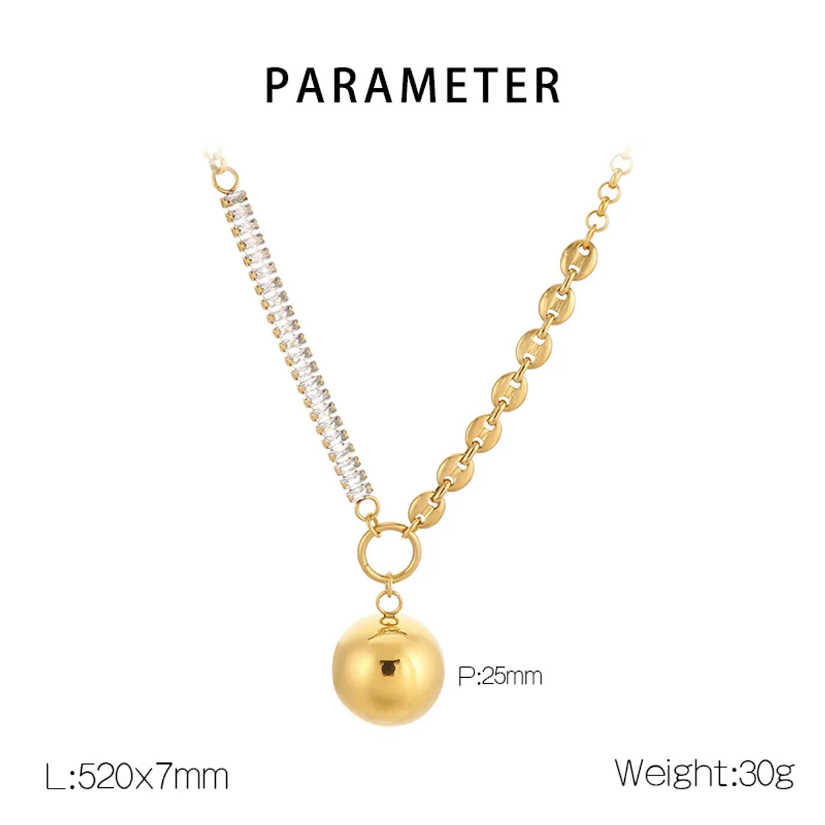 Ig Style Simple Style Round Imitation Pearl Titanium Steel Plating Inlay Zircon Gold Plated Pendant Necklace