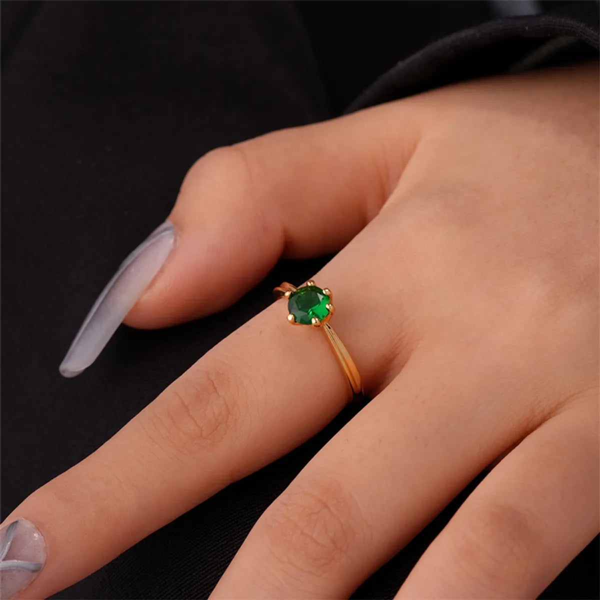 Ig Style Simple Style Round Leaves Copper Zircon Open Rings In Bulk