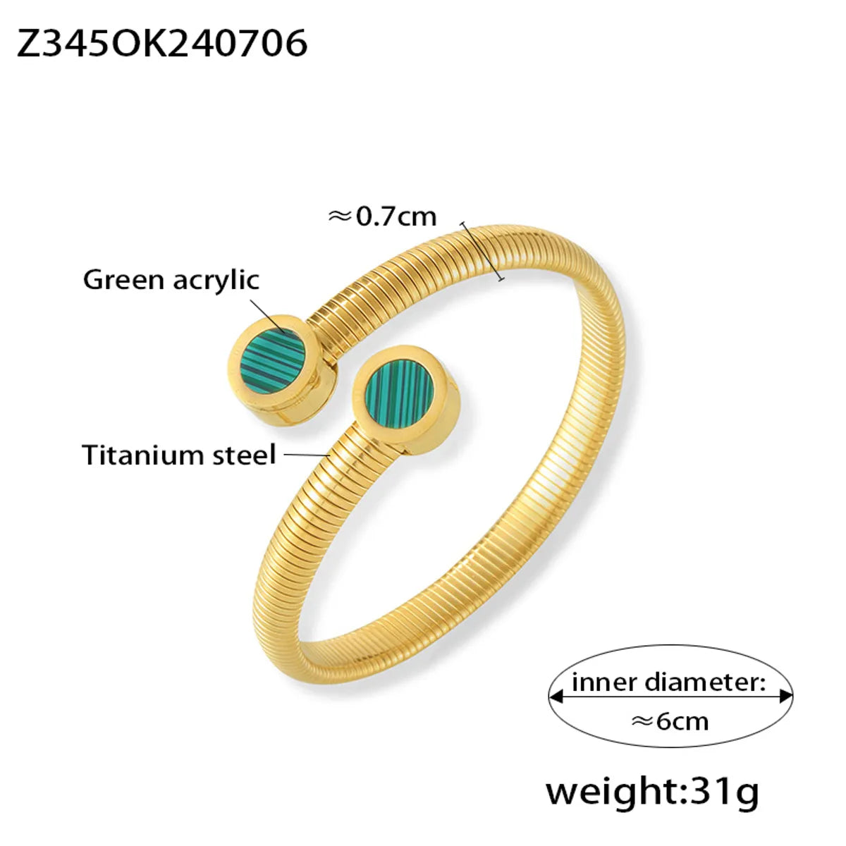 IG Style Simple Style Round Lines 304 Stainless Steel 18K Gold Plated Acrylic Shell Bangle In Bulk