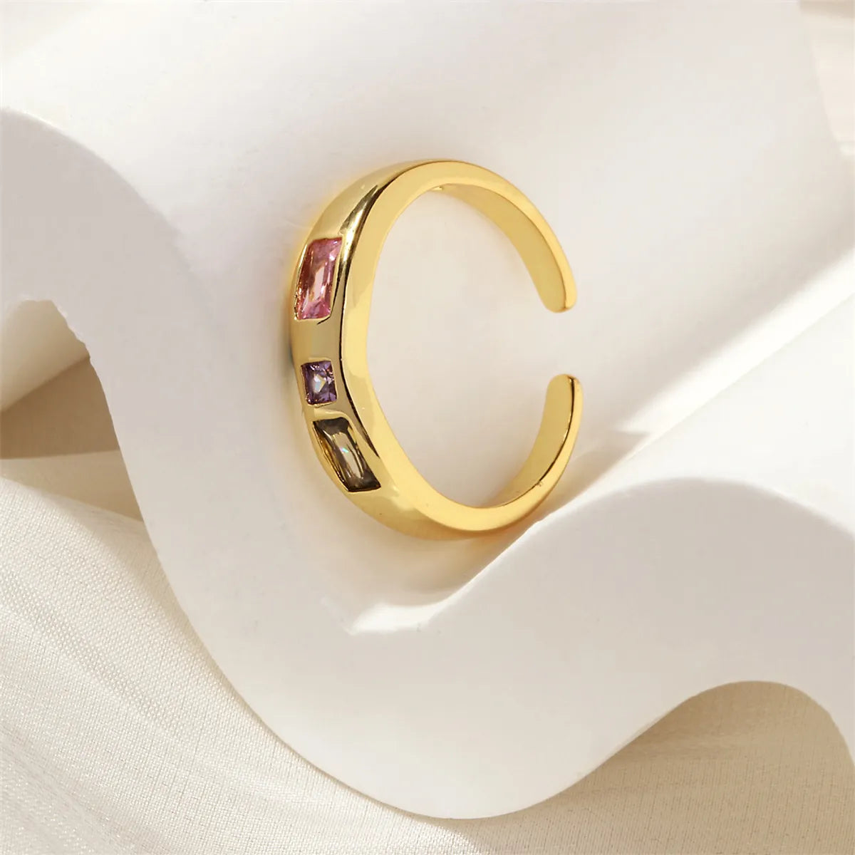 Ig Style Simple Style Round Moon Heart Shape Copper Plating Inlay Zircon 18k Gold Plated Open Rings