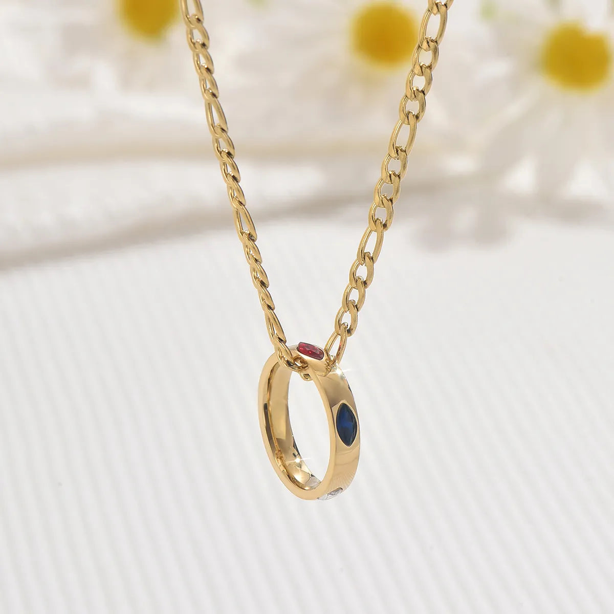 Ig Style Simple Style Round Stainless Steel Plating Inlay Zircon 14k Gold Plated Pendant Necklace