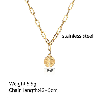 304 Stainless Steel 18K Gold Plated IG Style Simple Style Polishing Plating Carving Round Pendant Necklace