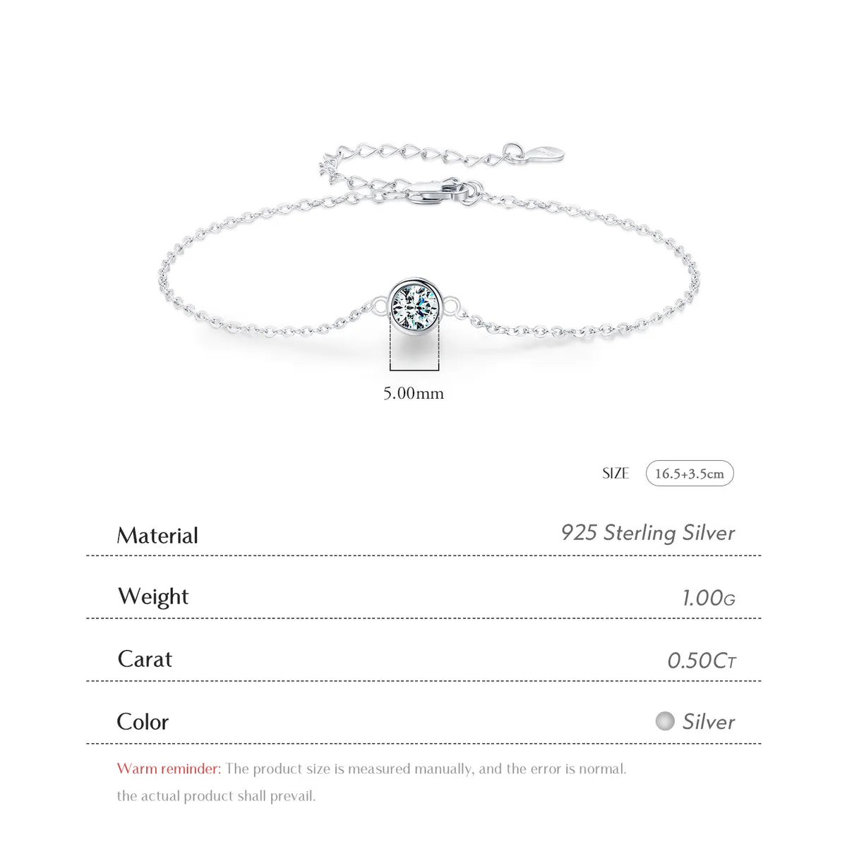 Ig Style Simple Style Round Sterling Silver Gra Plating Inlay Moissanite Rhodium Plated Bracelets