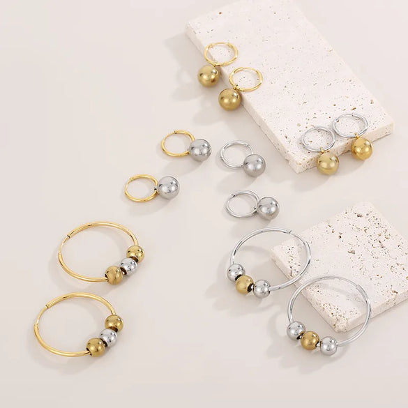 Wholesale Jewelry IG Style Simple Style Round Titanium Steel 18K Gold Plated Pearl Plating Rings Bracelets Earrings