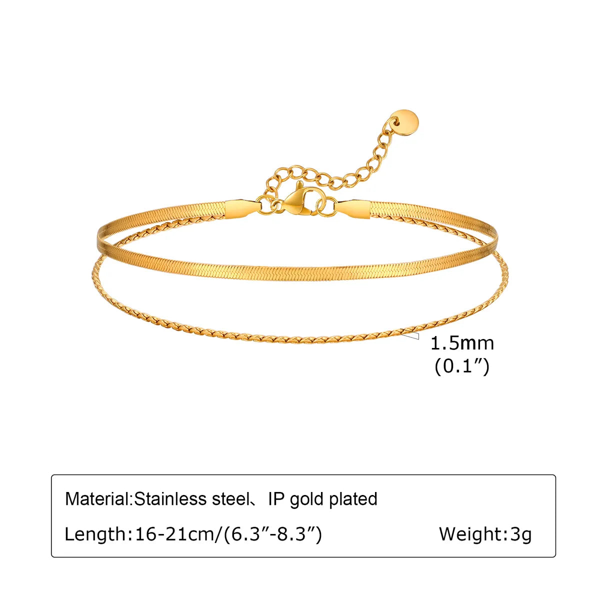 IG Style Simple Style S Shape Solid Color 201 Stainless Steel 18K Gold Plated Bracelets In Bulk