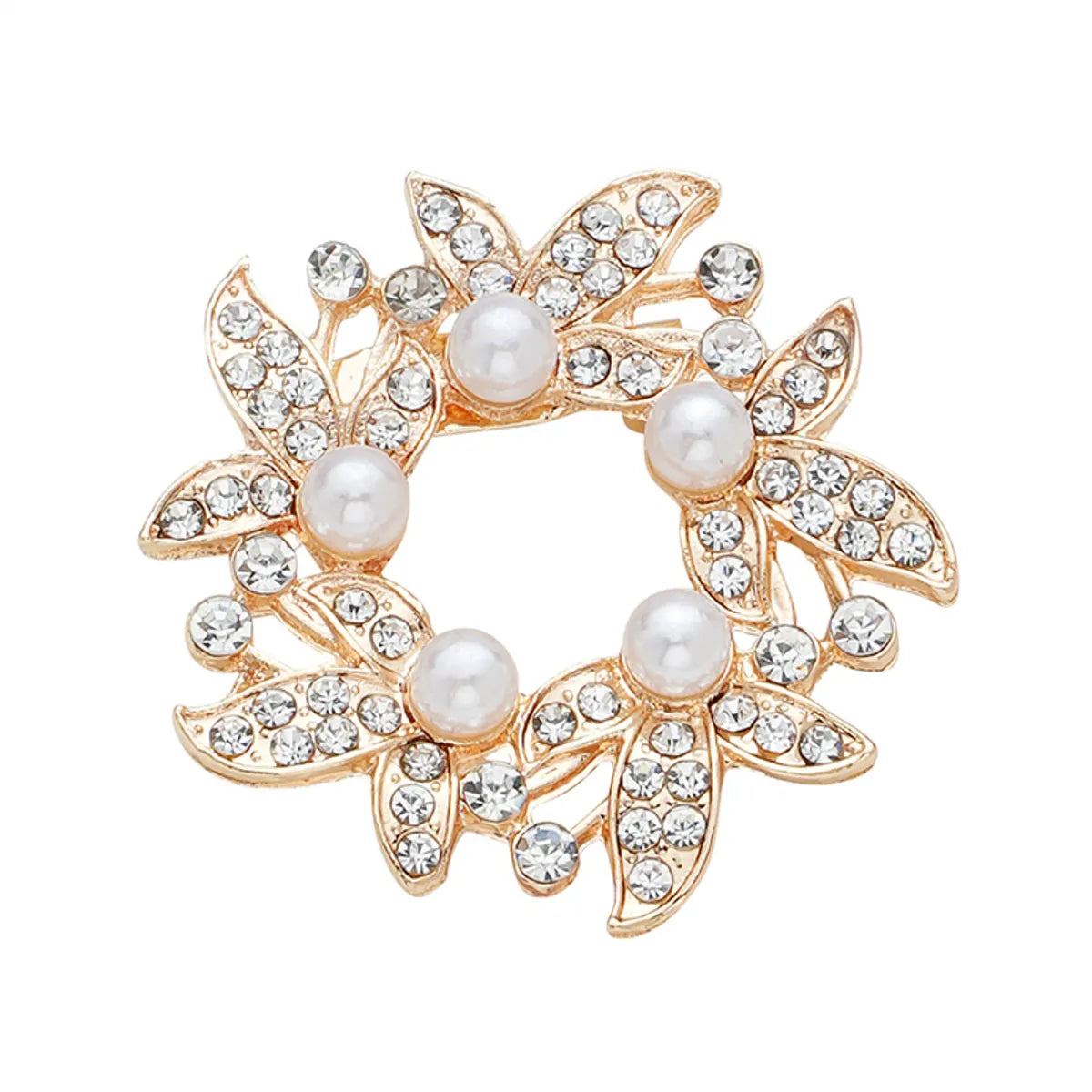 IG Style Simple Style Shiny Leaf Flower Alloy Inlay Rhinestones Pearl Women'S Brooches