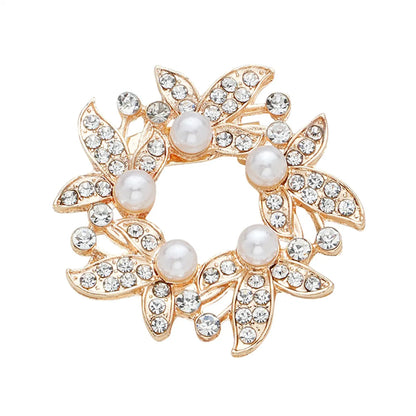 IG Style Simple Style Shiny Leaf Flower Alloy Inlay Rhinestones Pearl Women'S Brooches