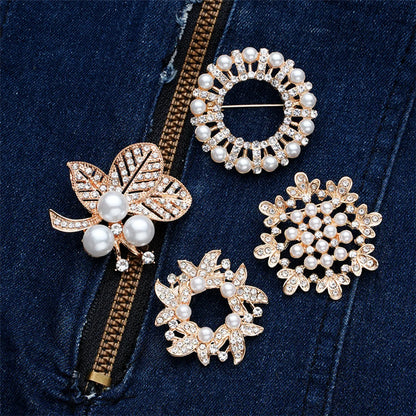 IG Style Simple Style Shiny Leaf Flower Alloy Inlay Rhinestones Pearl Women'S Brooches