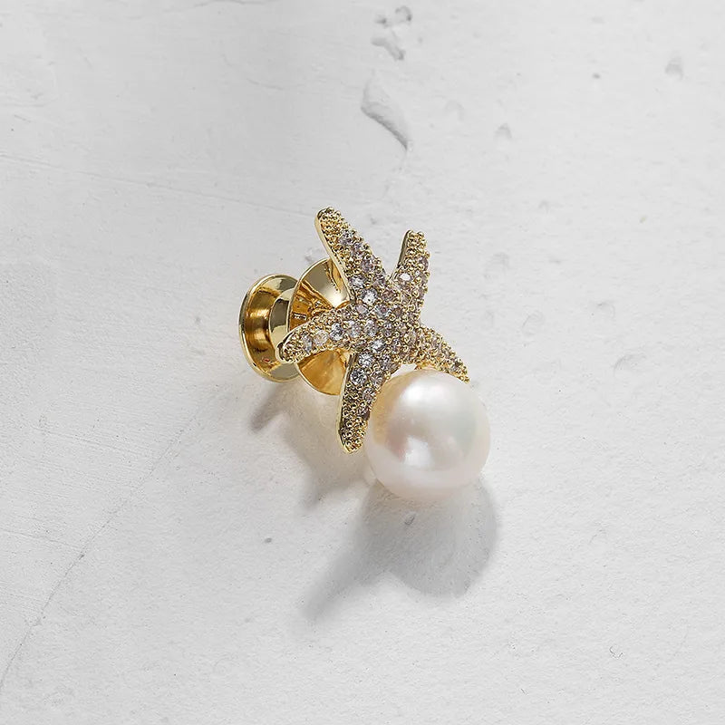 IG Style Simple Style Shiny Starfish Copper Inlay Pearl Zircon Women'S Brooches 1 Piece