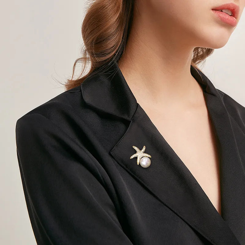 IG Style Simple Style Shiny Starfish Copper Inlay Pearl Zircon Women'S Brooches 1 Piece