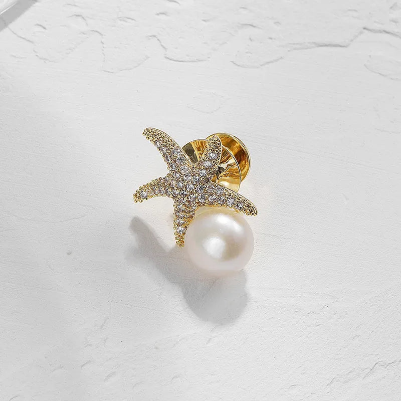 IG Style Simple Style Shiny Starfish Copper Inlay Pearl Zircon Women'S Brooches 1 Piece