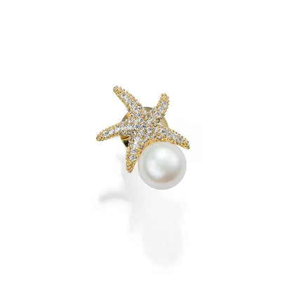 IG Style Simple Style Shiny Starfish Copper Inlay Pearl Zircon Women'S Brooches 1 Piece