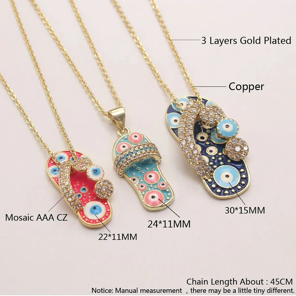 Ig Style Simple Style Slippers Eye Copper Inlay Zircon 18k Gold Plated Pendant Necklace