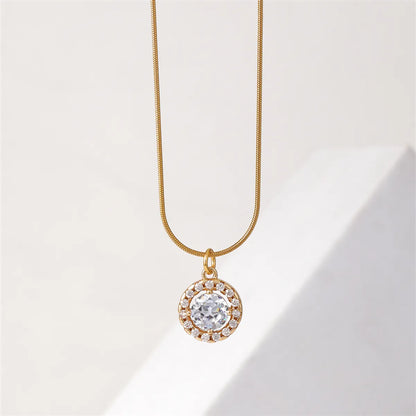 Ig Style Simple Style Snowflake Stainless Steel Copper Plating Inlay Zircon Gold Plated Pendant Necklace