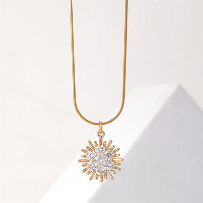 Ig Style Simple Style Snowflake Stainless Steel Copper Plating Inlay Zircon Gold Plated Pendant Necklace